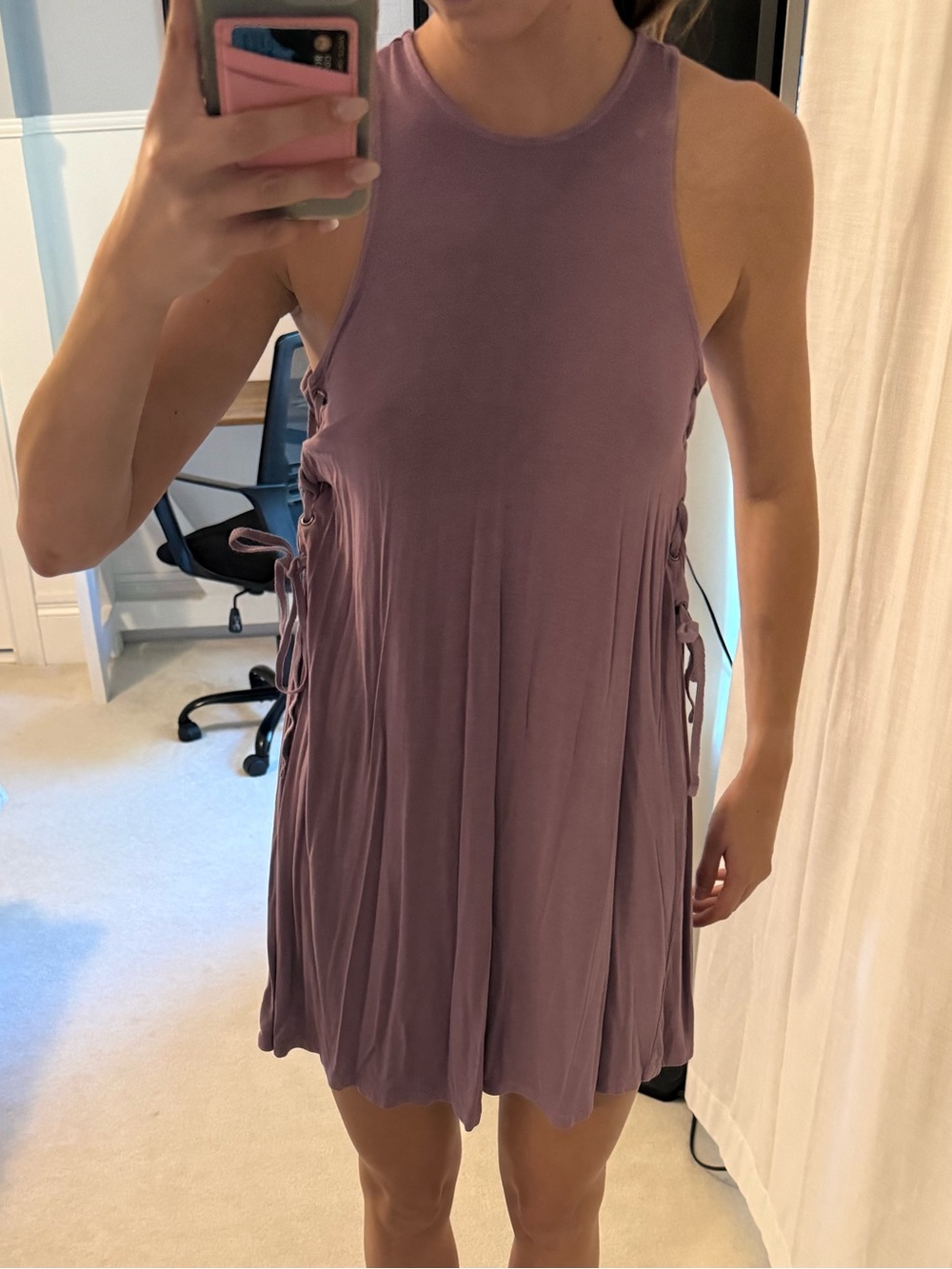 Sleeveless Lavender Swing Dress with Side Tie Detail